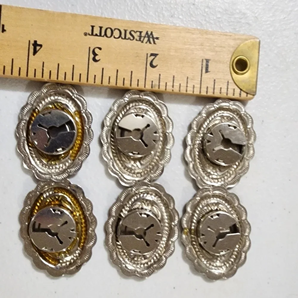 6pc Western Silver Tone Concho button covers Colorful Cabochon Set Southwestern